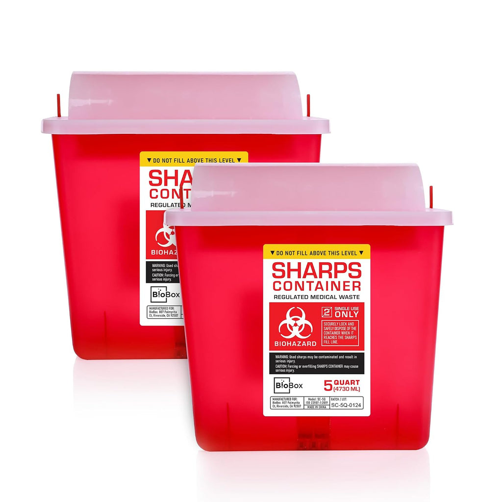 Sharps Container - Large Sharps Containers for Home Use, Needle Disposal | 5 Quart (Pack of 2), Wall Mount