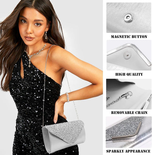 10 Pcs Silvery Rhinestone Jewelry Set for Women Bride Wedding Prom Jewelry Evening Rhinestone Sparkly Clutch Purse Bag