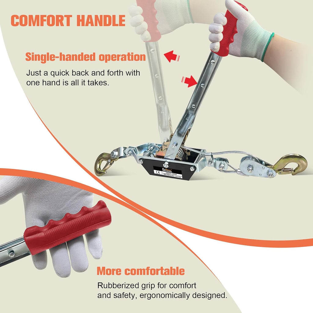 2-Ton Come Along Winch Heavy Duty 11ft Steel Cable Come Along Cable Puller with 2 Hooks Dual-Gear Come Along Tool for