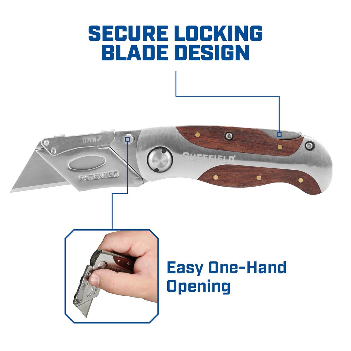 12115 Folding Utility Knife with Premium Hardwood Handle Design