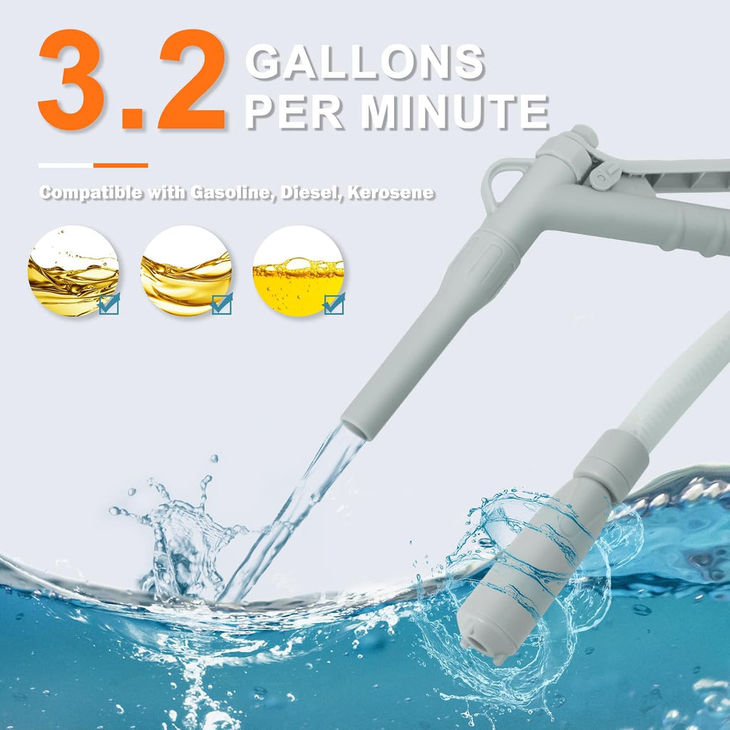 Gas Can Fuel Pump Portable - Gifts for Men | Fast 3.2 GPM Flow Rate, 51” Flexible Intake Hose, Tank Adapter, for