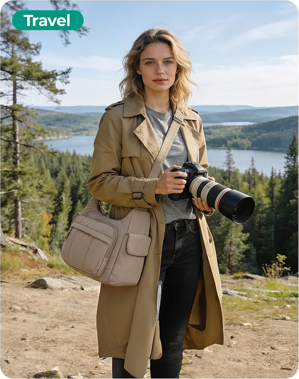 2 in 1 Puffy Camera Bag for Photographer Everyday Shoulder Bag | Camera Sling Bag with Pockets Crossbody Bag Digital