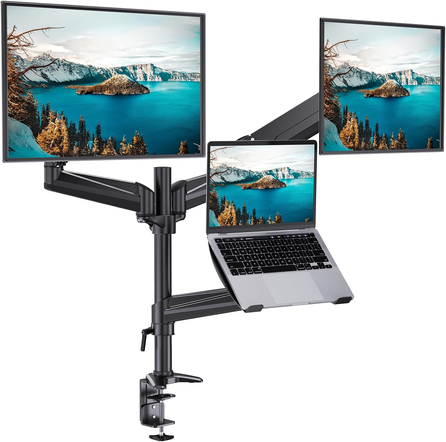 Dual Monitor and Laptop Mount for Max 32” Monitor and 17” Laptop, Adjustable Arm with Tilt, Swivel and Rotation, Dual
