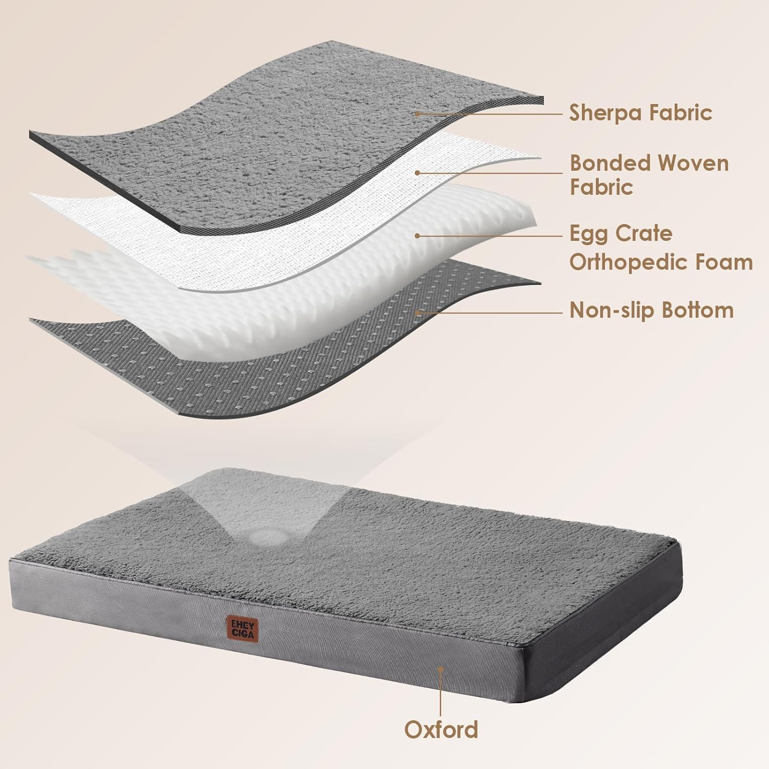 Orthopedic XL Dog Beds for Extra Large Dogs with Removable Washable Cover for Crate, Grey, 41x27