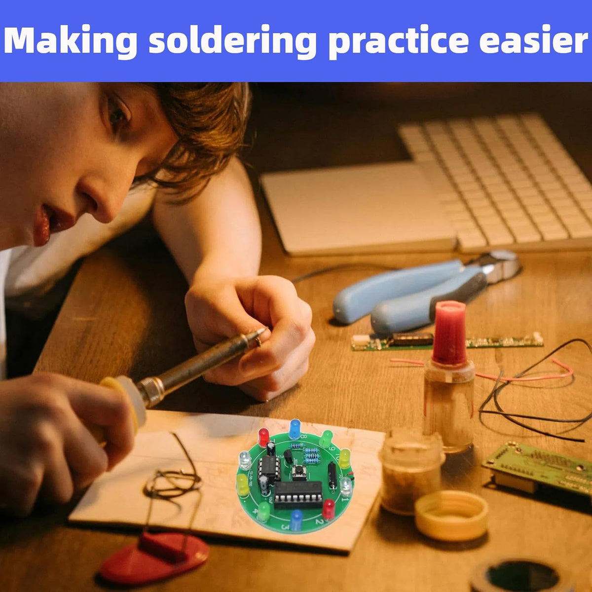 2PCS Soldering Practice Kit CD4017 NE555 DIY Lucky Wheel LED Light Circuit Board Solder Project for Electronics Beginners to Learn and Training