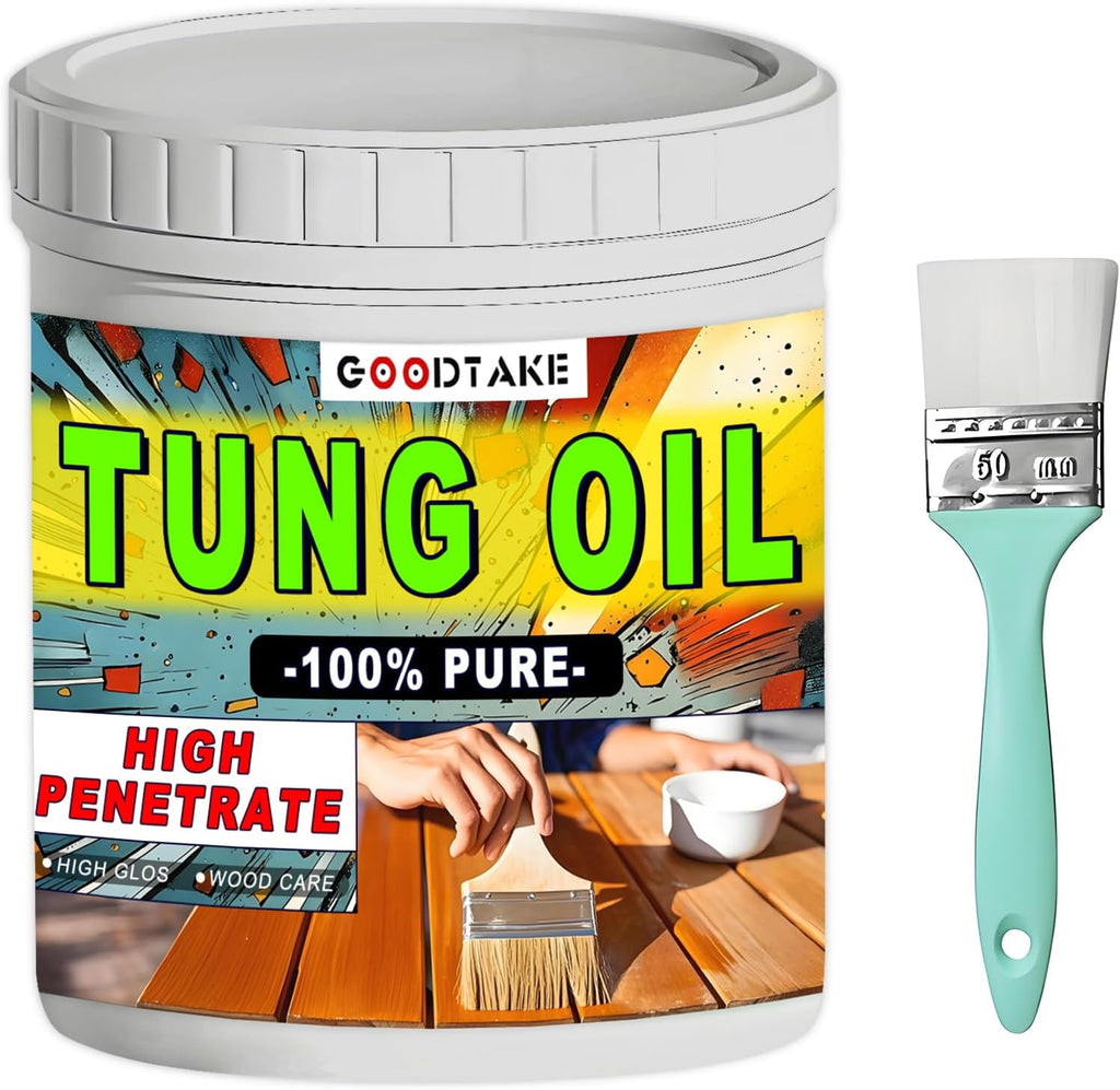 Pure Tung Oil, Premium Tung Oil Finish with Brush, Pure Tung Oil Wood Sealer for Unfinished Bare Wood, Such as Wood