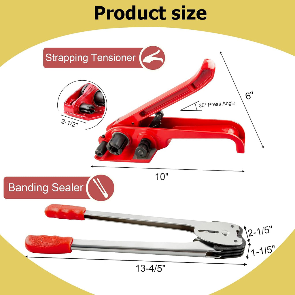 Heavy Duty Packaging Banding Strapping Kit, 4 in 1 Pallet Strapping Kit with Poly Strapping Tensioner, Banding Sealer
