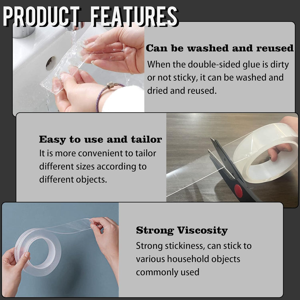 Double Sided Clear Nano Tape, 2 Inch x 33 Feet, 1 Pack (SN233)