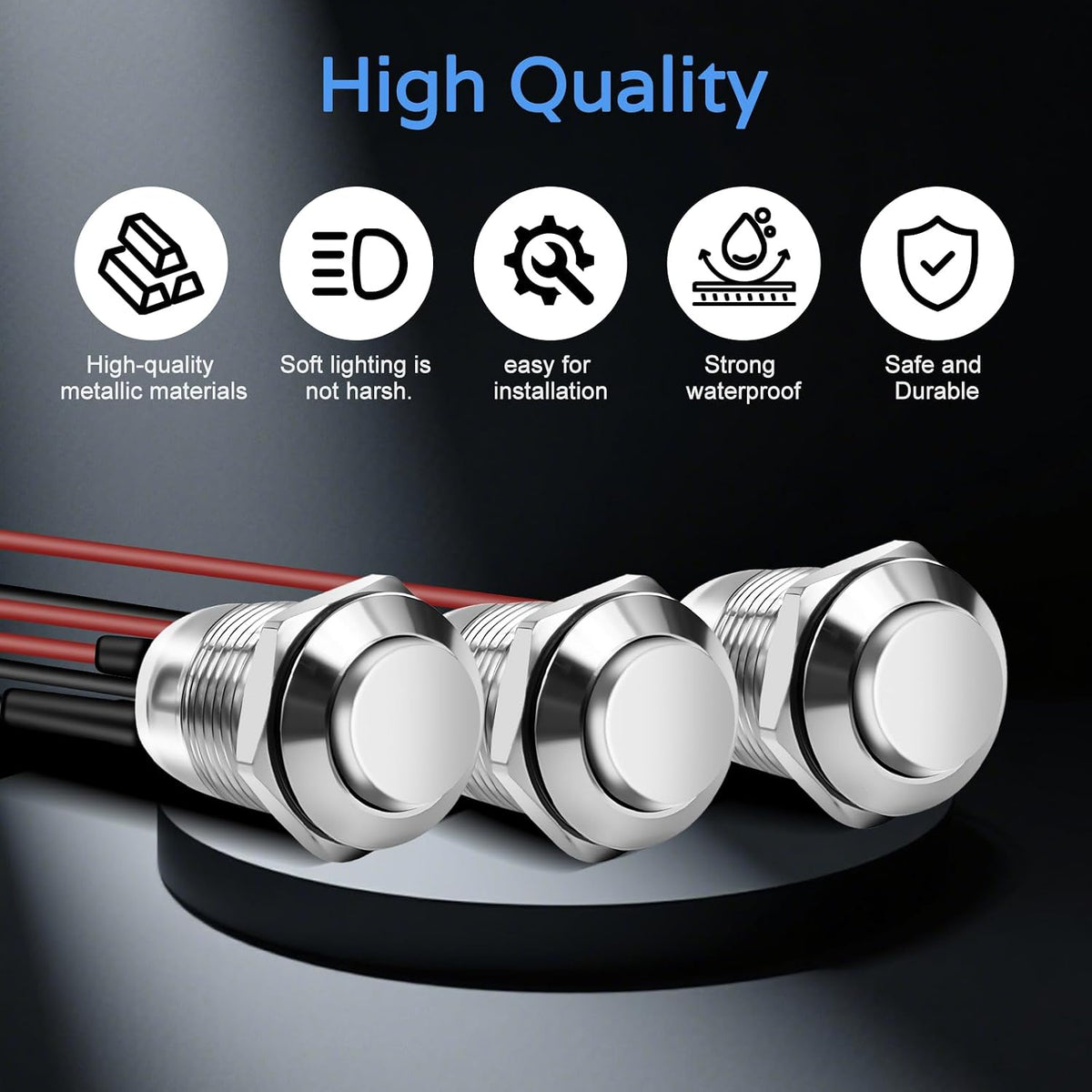 12mm Momentary Push Button Switch, 5-Pack, Silvery