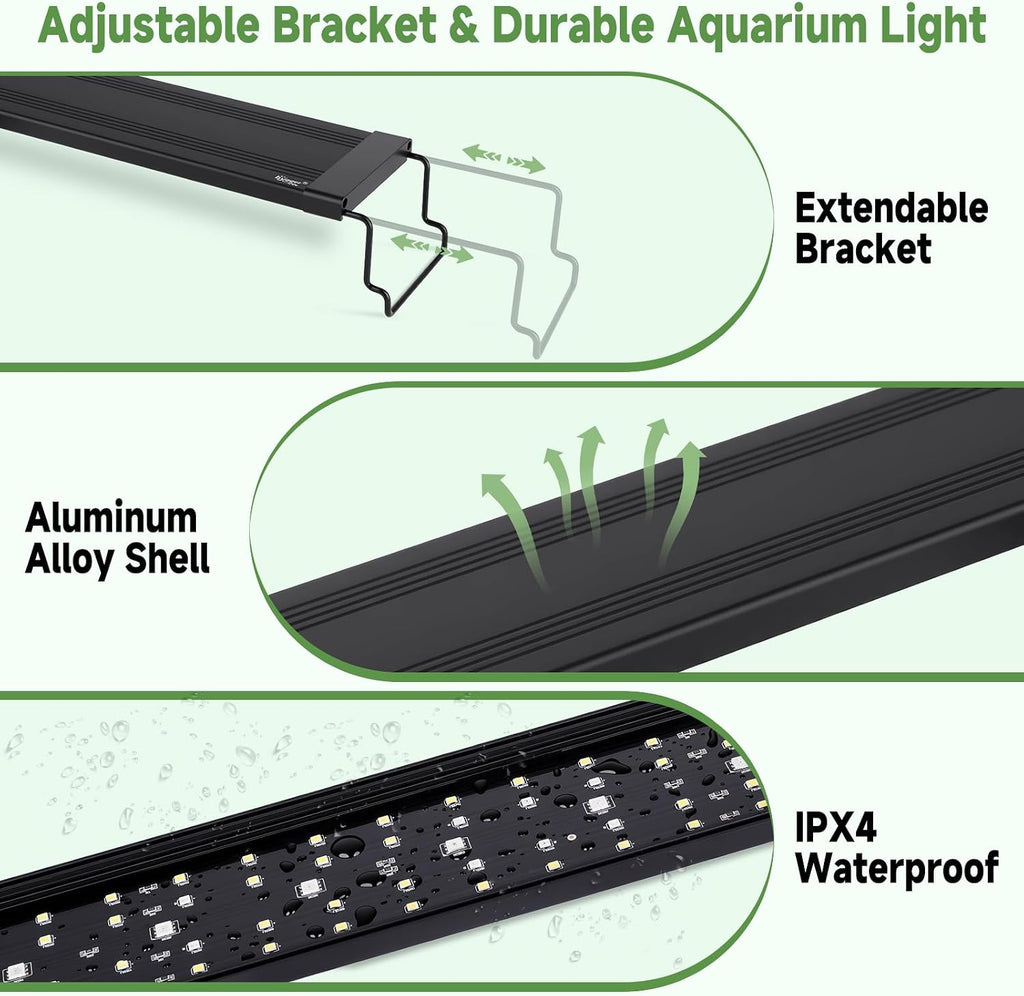 LED Aquarium Light, 15W Full Spectrum Plant Lamp with Timer, 12-18"