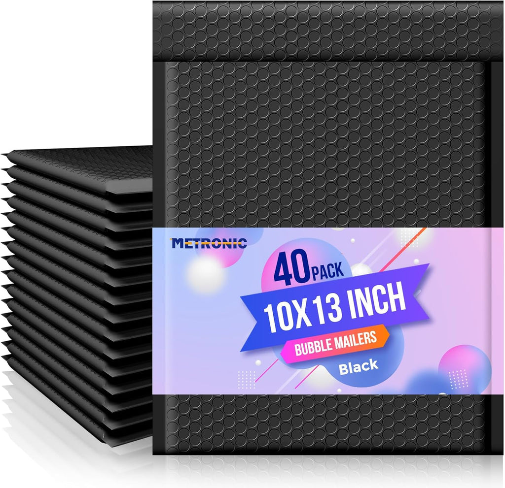 Bubble Mailers 10x13" Padded Envelopes Black 40 Pack Waterproof