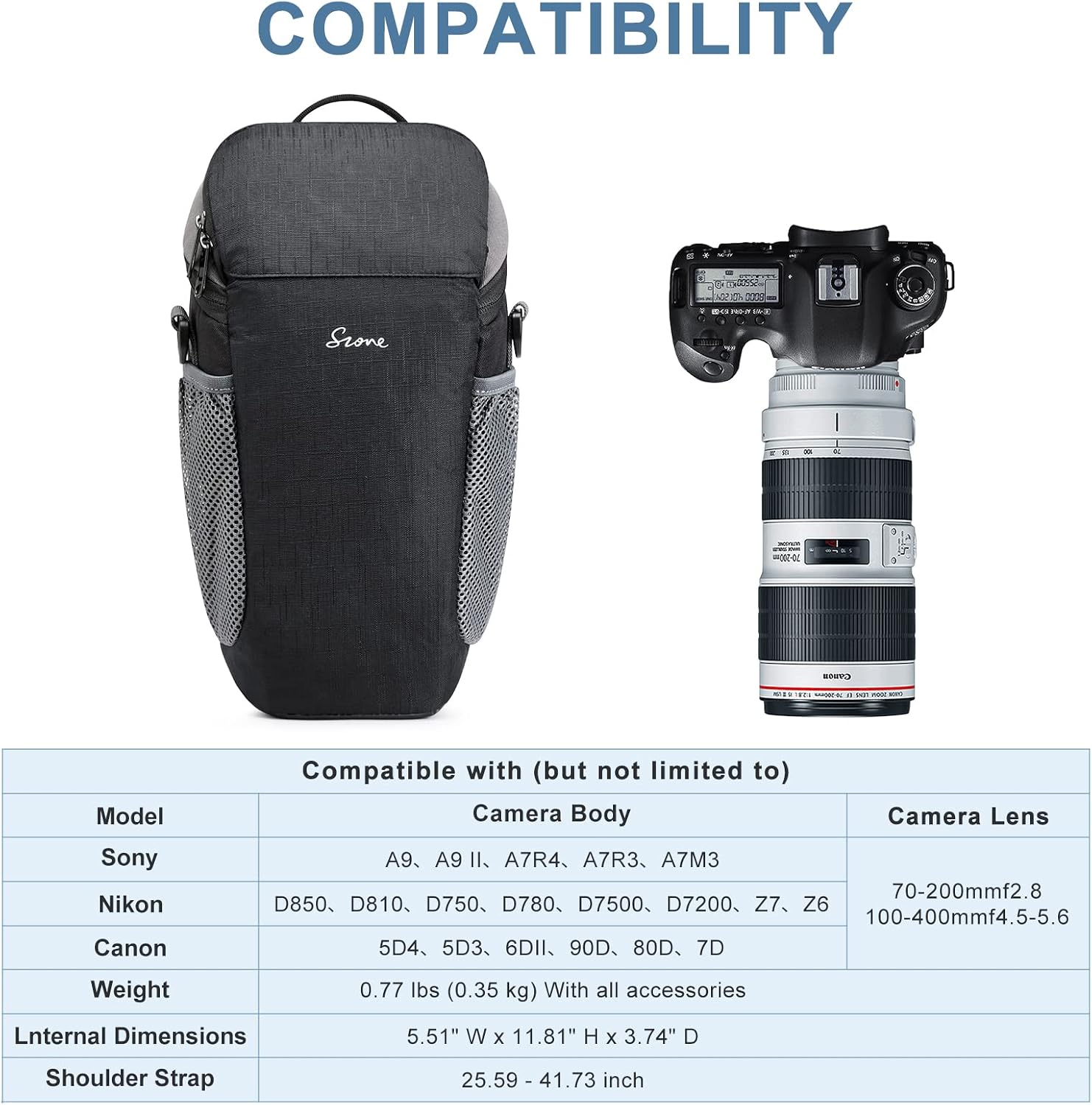 Camera Bag DSLR/SLR Waterproof Camera Case for Photographers Holster Compatible with Nikon Canon Sony | Strong
