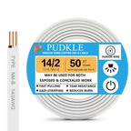 14/2 NM-B Cable 50 FT, 14/2 AWG Solid Copper Wire, 15A 600V 105°C