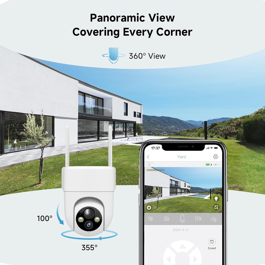 2K Solar Security Cameras Wireless Outdoor, 2PCS Outdoor Camera Wireless with 360° View, Cameras for Home Security