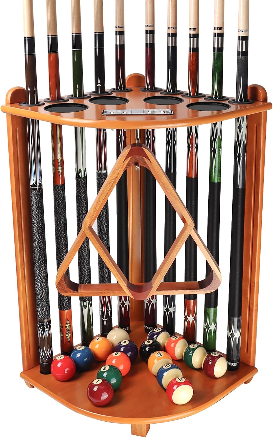 GSE Corner-Style Floor Stand Billiard Pool Cue Racks with Score Counters | Holds Pool Cue Sticks, Full Set of Balls