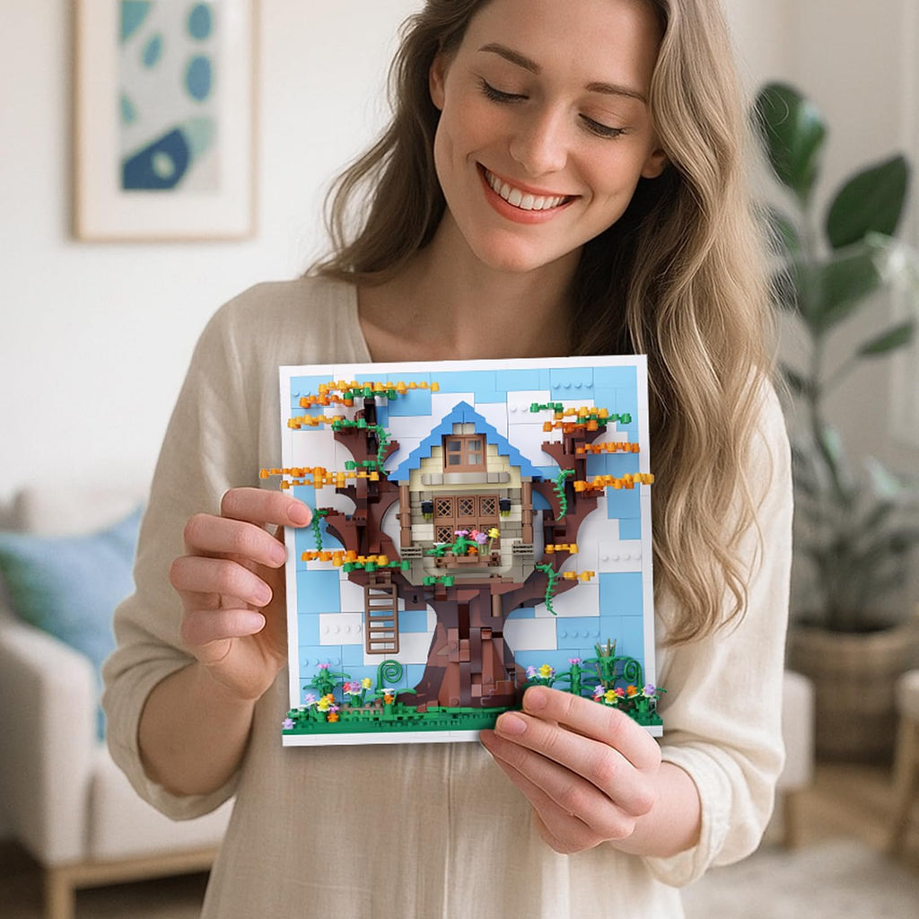 Micro Brick Eif Tree House Building Set, 3D Wall Art Home Office Decoration or Table Display, Creative Building Craft