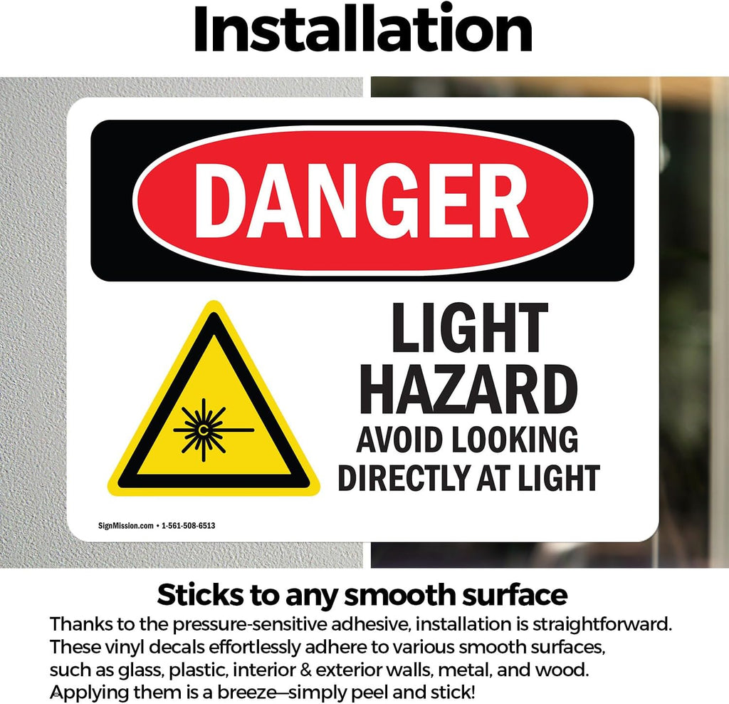 (2 Pack) UV Light Hazard Avoid Looking OSHA Danger Sign 10 Inch X 7 Inch Vinyl Label Decal Sticker Weather Resistant