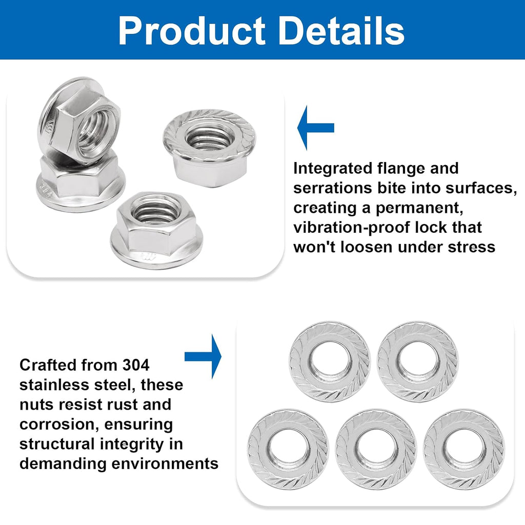 Bonsicoky 3/8-16 Serrated Flange Nuts, 50 Pack, Silver