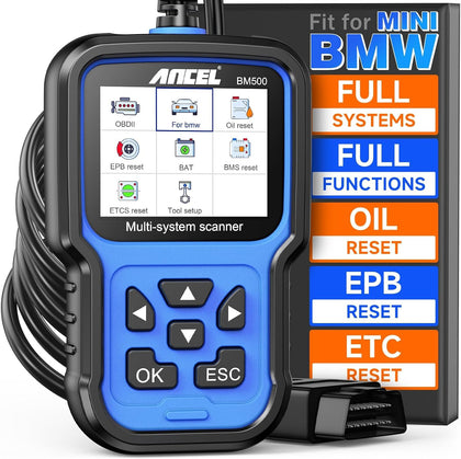 BM500 OBD2 Scanner for BMW & MINI, Simplified Battery Registration, EPB, Oil, Throttle, PCM Resets, I/M Readiness