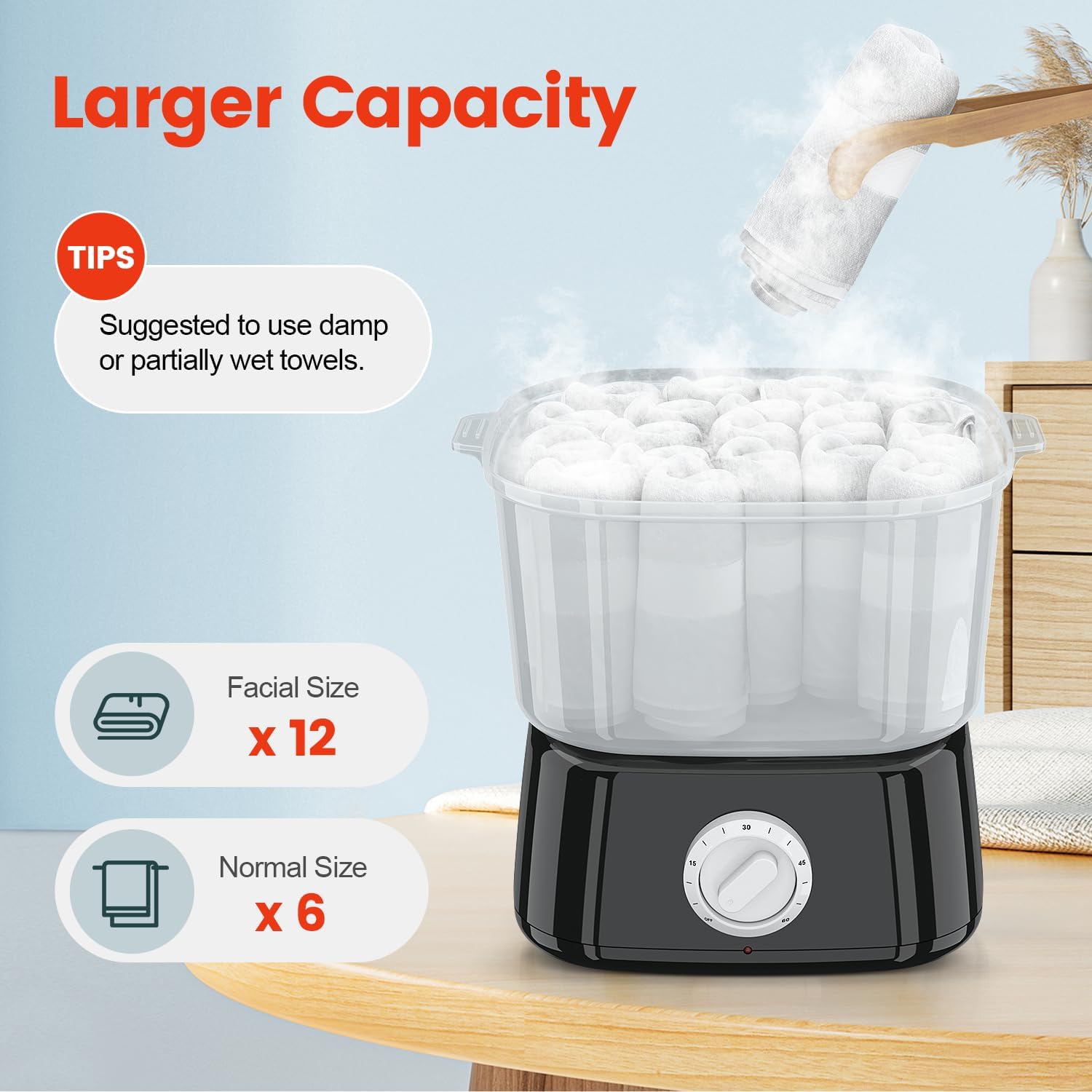 Hot Towel Warmer, Rapid Heating Towel Steamer for Facials can Hold 12 Mini Wet Towels, Portable Mini Towel Warmer for