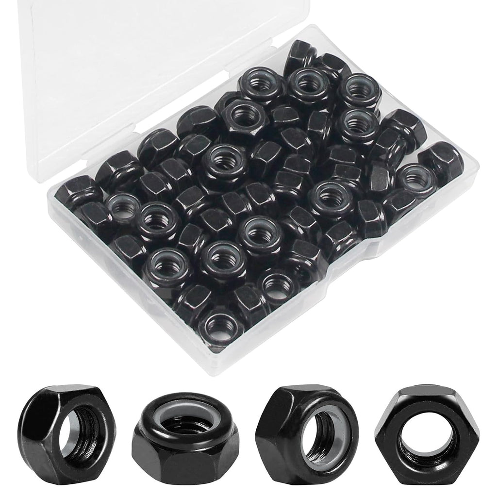 50Pcs M8 x 1.25mm Nylon Insert Hex Lock Nuts Locknuts