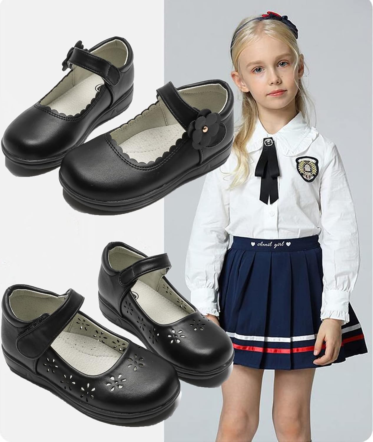 Girls Mary Jane Flats School Uniform Shoes Strap Dress Shoes (Toddler/Little Kid/Big Kid)