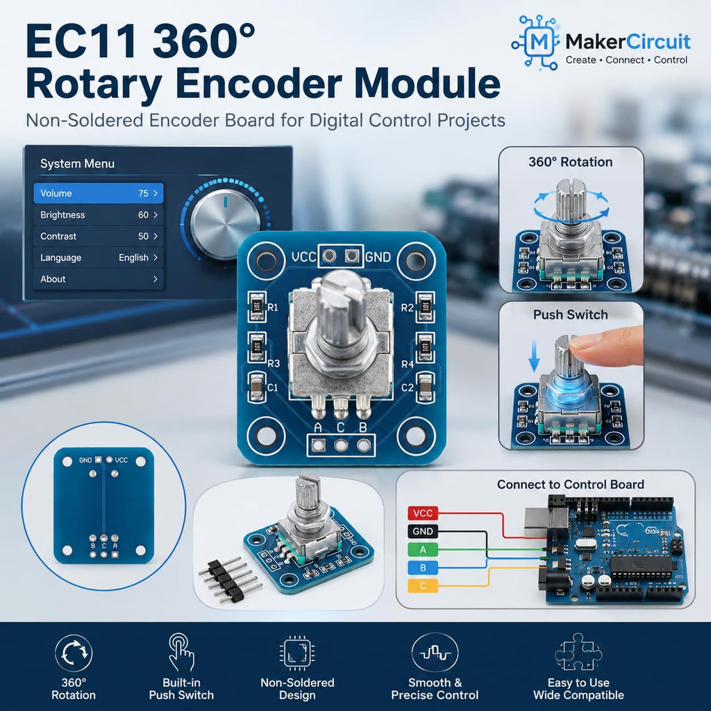 5pcs EC11 Rotary Encoder Module, 360 Degree Rotation Sensor Board Without Soldered Header for Menu Control, Volume and MCU Projects
