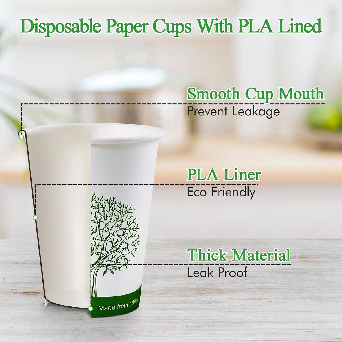 240 Count 12 oz Compostable Paper Cup, Disposable Paper Coffee Cup