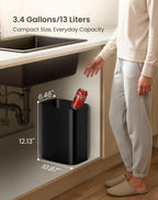 3.4 Gallons Bathroom Trash Can, Small Under Sink Wastebasket, Black