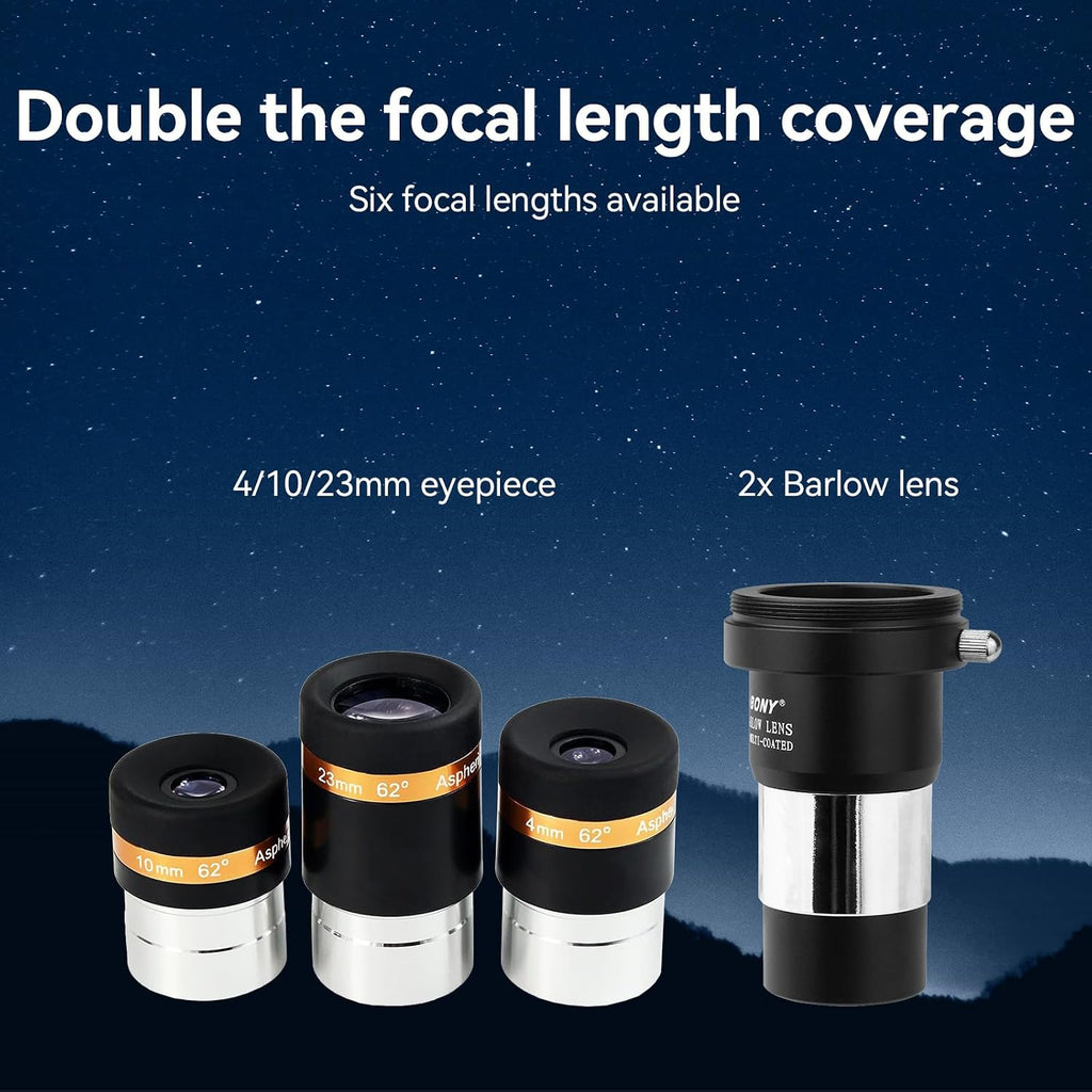 Eyepieces 4mm Telescopes Lens and SVBONY 2X Barlow Lens, Wide Angle 62 Degree Aspheric Eyepiece HD Fully Coated