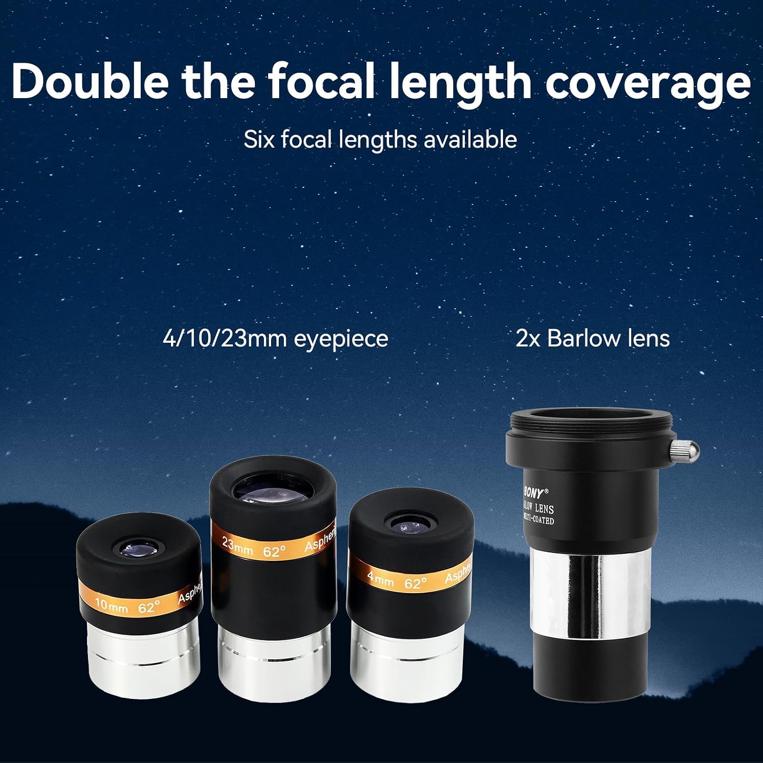 Eyepieces 4mm Telescopes Lens and SVBONY 2X Barlow Lens, Wide Angle 62 Degree Aspheric Eyepiece HD Fully Coated