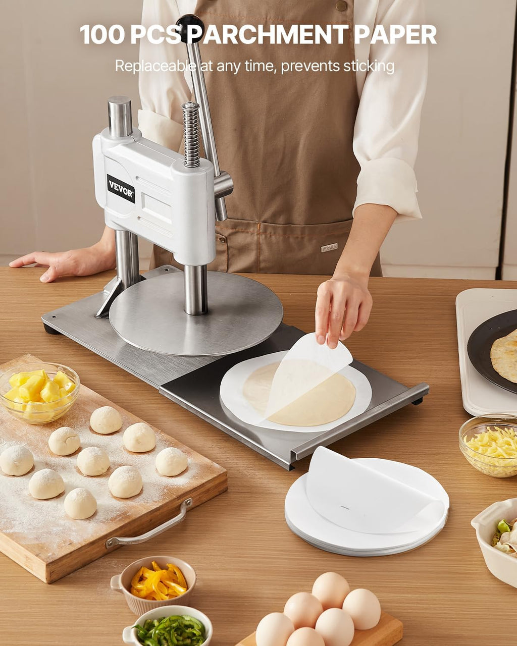 Manual Pizza Dough Press Machine, 9.5 inch Pizza Pastry Press Plate, Stainless Steel Bread Presser, Commercial