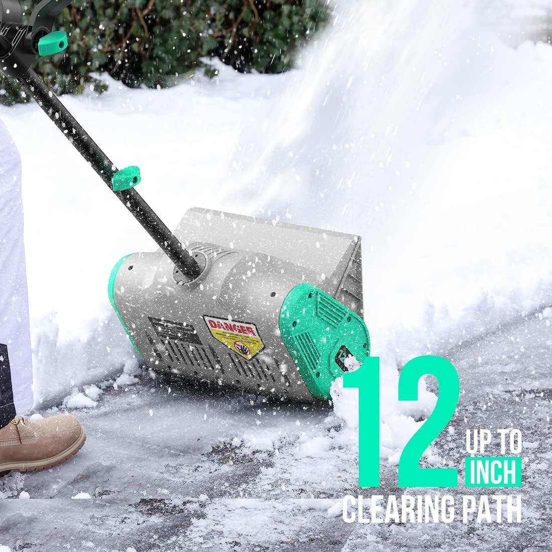 Cordless Snow Shovel, 20V 12-Inch Battery Powered Snow Thrower, Battery Snow Blower with Auxiliary Handle, with 4.0Ah