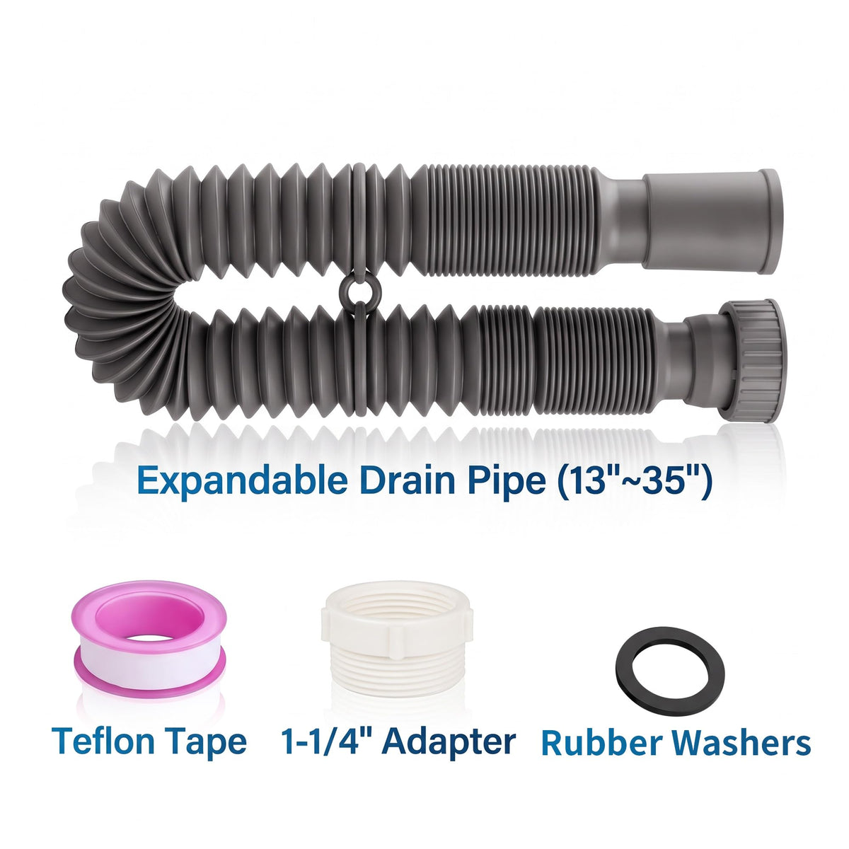 Universal 1-1/4 and 1-1/2 Inch Flexible Expandable P-Trap Drain Kit