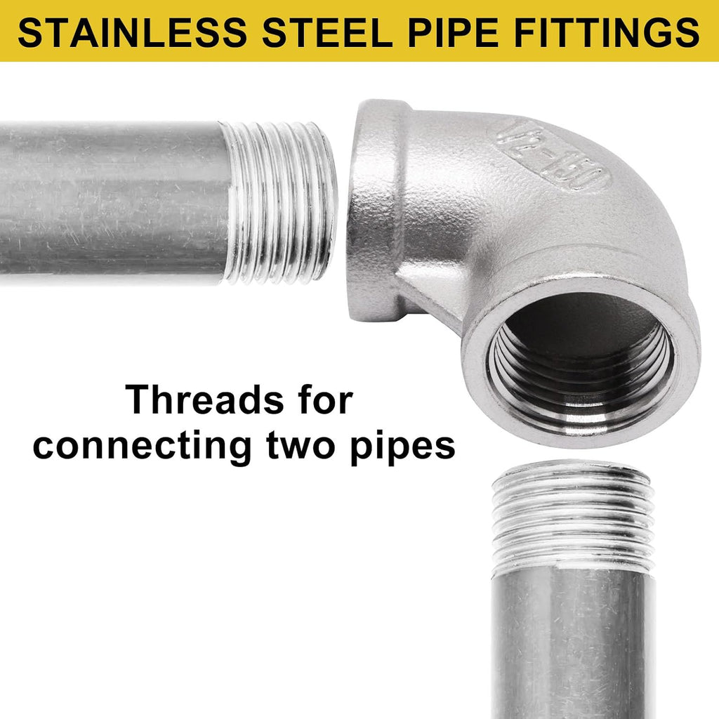 2Pcs 304 Stainless Steel 90 Degree Elbow 1/2" NPT Female x 1/2" NPT Female Threaded Pipe Fitting