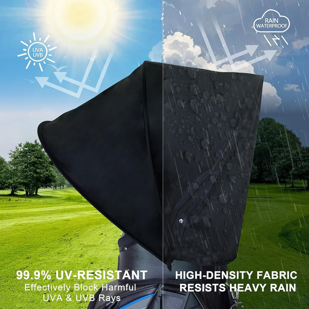 Golf Bag Rain Cover – Lightweight 250g Waterproof & UV-Resistant Hood with Flexible Frame, Fits Stand & Cart Bags