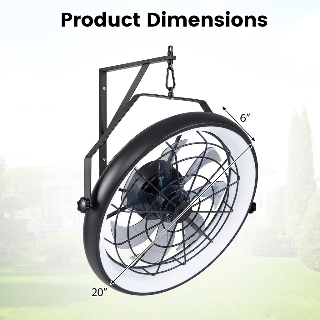 20" Wall Mounted Fan with Dimmable LED Light, 6 Wind Speeds & Timer
