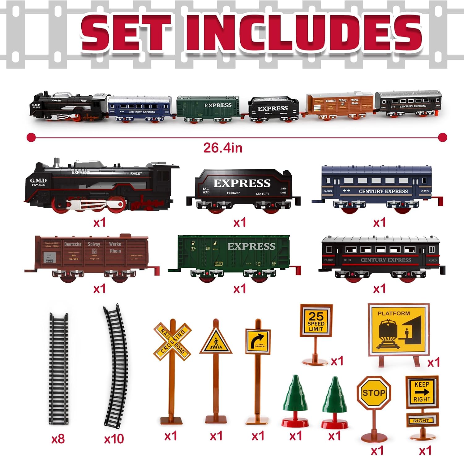 Electric Train Set Train Tracks with Light for Kids Train Railway | Cargo Cars and Long Track for Kids 3-12 with