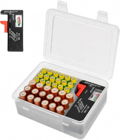 Battery Organizer Storage Box with Test, Garage Case Holder for 18* AA, 18* AAA Batteries (Bag Not Include Batteries