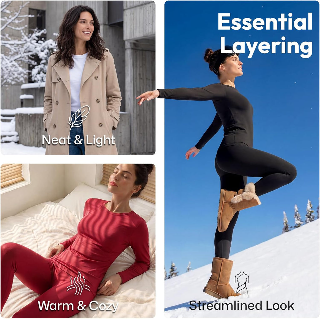 Thermal Underwear for Women Long Johns Set Fleece Lined Winter Cold Weather | Warm Long Sleeve Top & Leggings