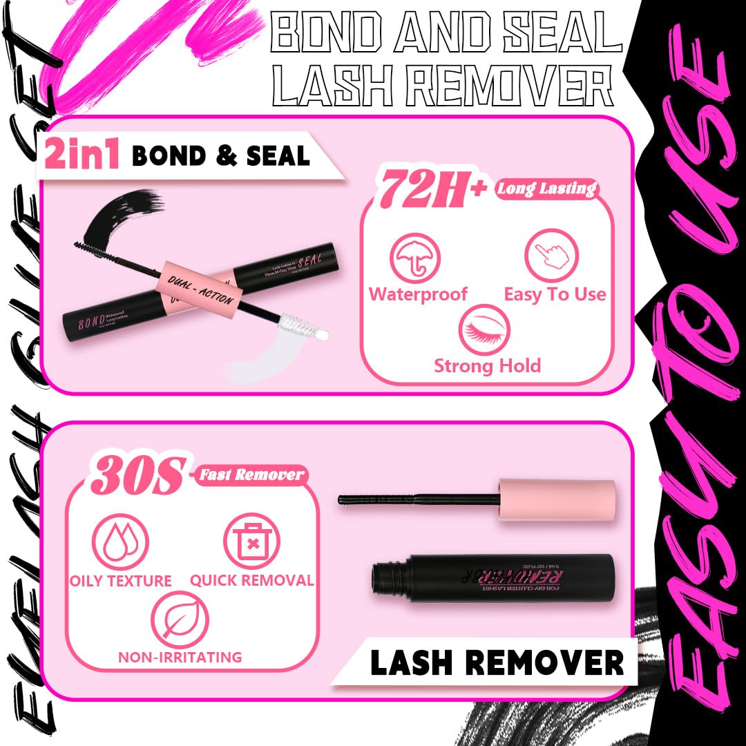 Lash Bond And Seal, Remover, Tweezers Kit Long-Lasting, Waterproof For DIY Eyelash Extension At Home Use Beginners