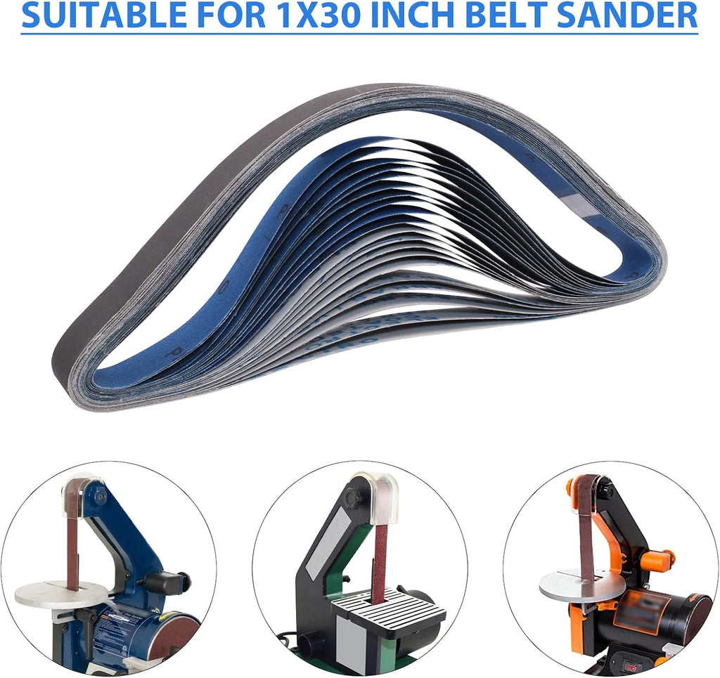 20 Pcs 1x30 Sanding Belts 400, 600, 800, 1000 Fine Grit Kit