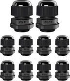Cable Gland PG11 10 Packs IP68 Waterproof Nylon Cable Connectors with Locknut and Gaskets - Suitable for 6mm - 10mm Cables