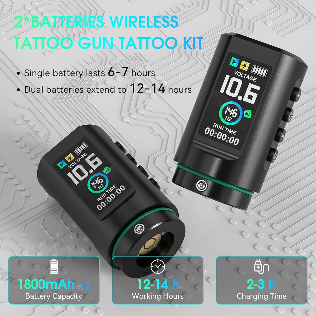 Gun, Rotary Tattoo Pen with 2 Pcs 1800mAh Large Capacity Batteries, 7 Adjustable Stroke Lengths, High Torque Motor &