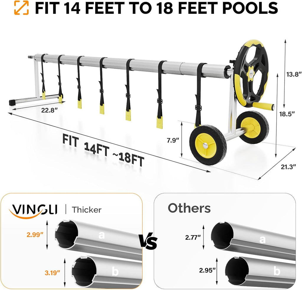 Pool Cover Reel Set Pool Solar Cover Reel for Inground Swimming Pool, Aluminum Solar Swimming Inground Cover Blanket