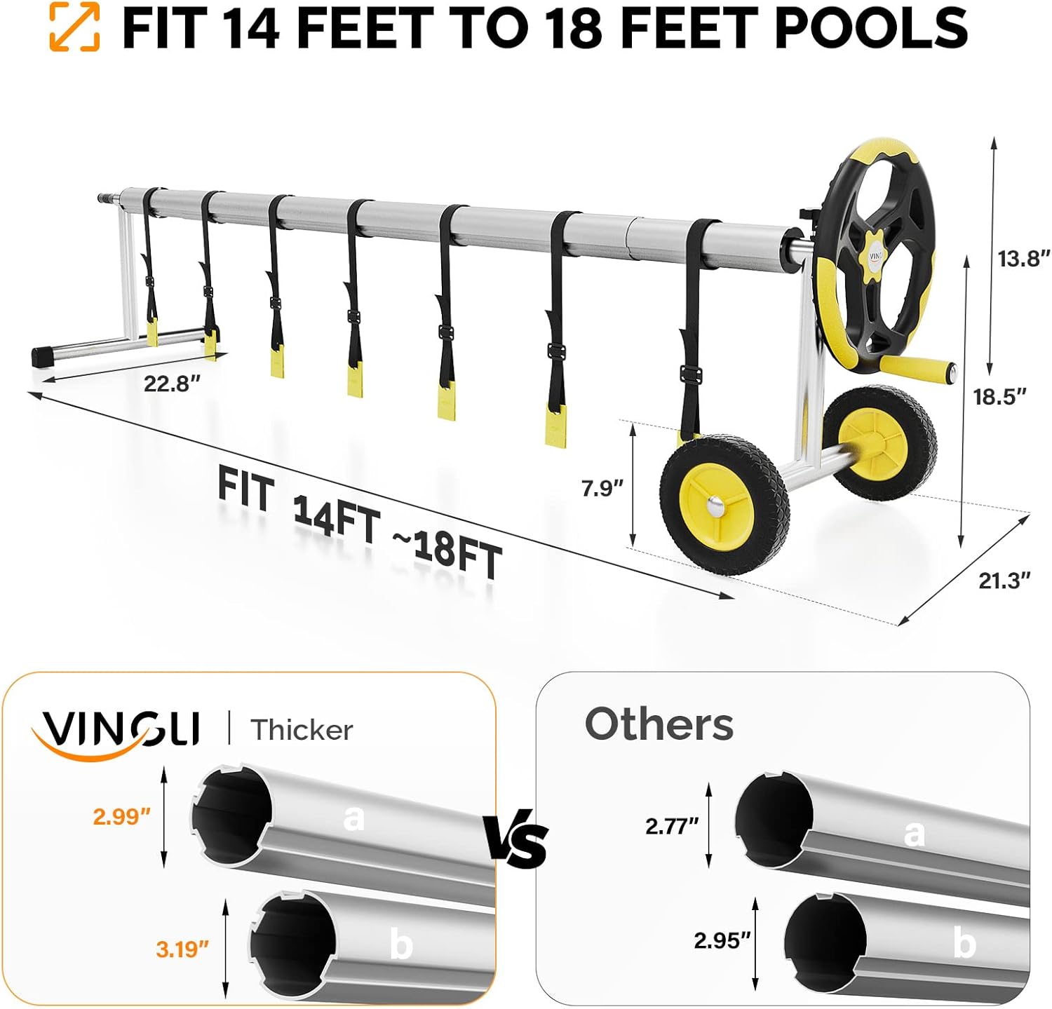 Pool Cover Reel Set Pool Solar Cover Reel for Inground Swimming Pool, Aluminum Solar Swimming Inground Cover Blanket