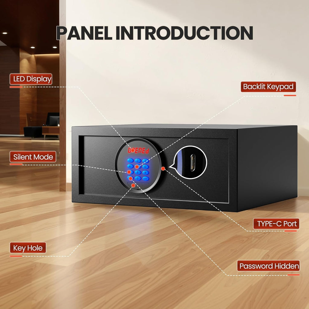 𝟐𝟑 𝐋𝐁 Hotel Safe Box with Administrator's Password Safe with Silent Mode & LED, Laptop Safe with Backlit Keypad 𝐆𝐢𝐟𝐭𝐬