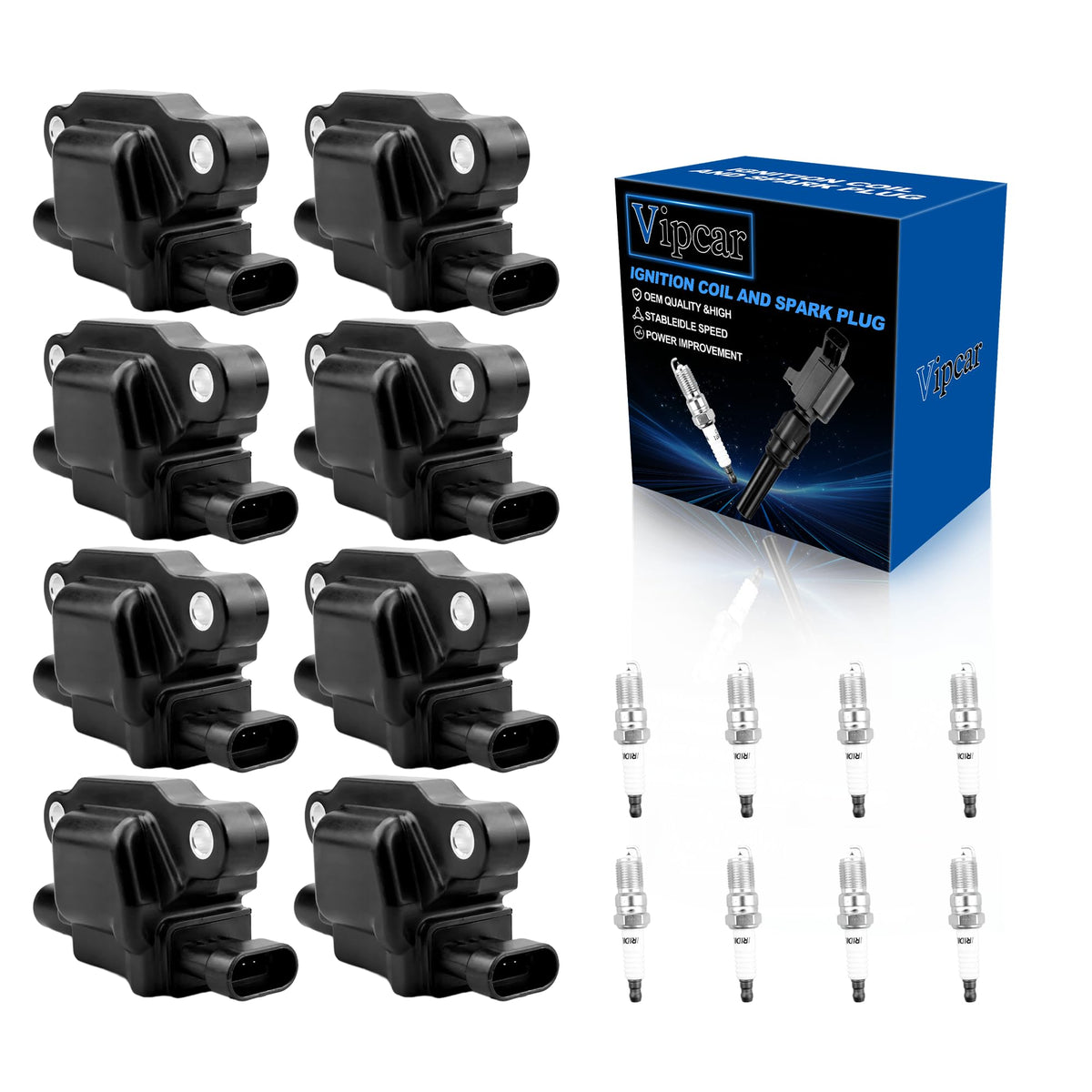 VIPCAR UF413 Ignition Coil & Iridium Spark Plug Kit for Chevy Silverado