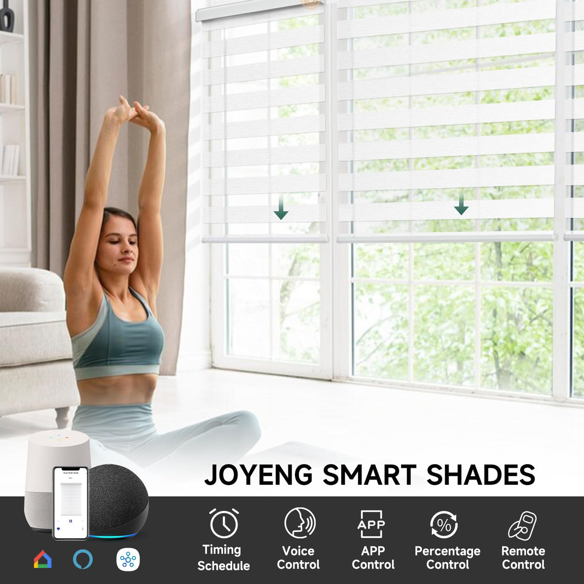Motorized Zebra Blinds with Remote, Large Custom Size Smart Shades