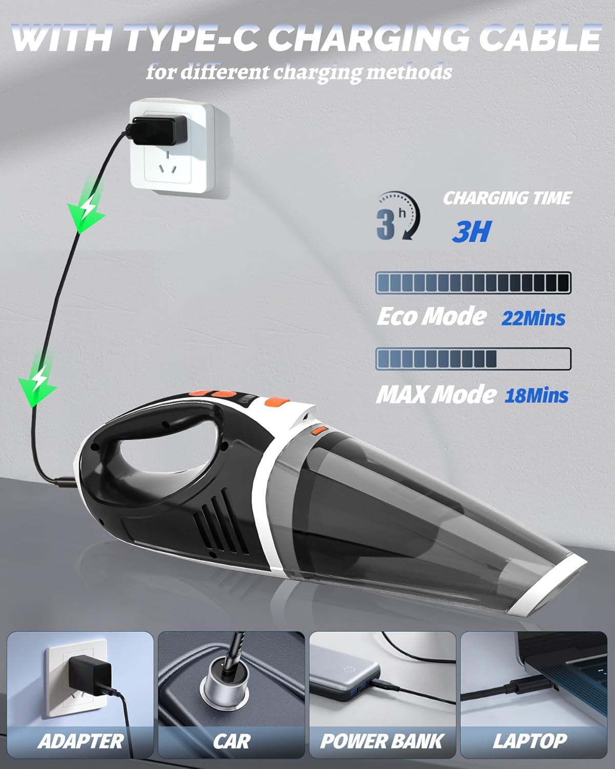 Handheld Vacuum Cordless, 2 Modes with Powerful Suction, LED Light | 4-in-1 Multiple Accessories, LED Light, Weigh
